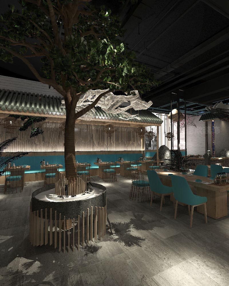 深圳鹽田餐飲店裝修圖藝術(shù)仿真樹(shù)