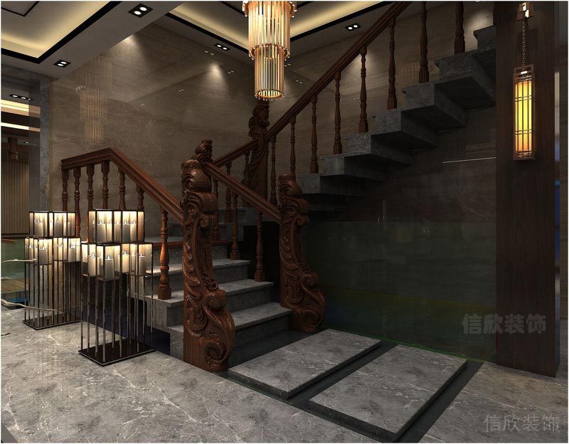 深圳寶安中式風(fēng)格餐飲店裝修圖樓梯廳效果圖 深圳寶安中式風(fēng)格餐飲店裝修圖樓梯廳效果圖