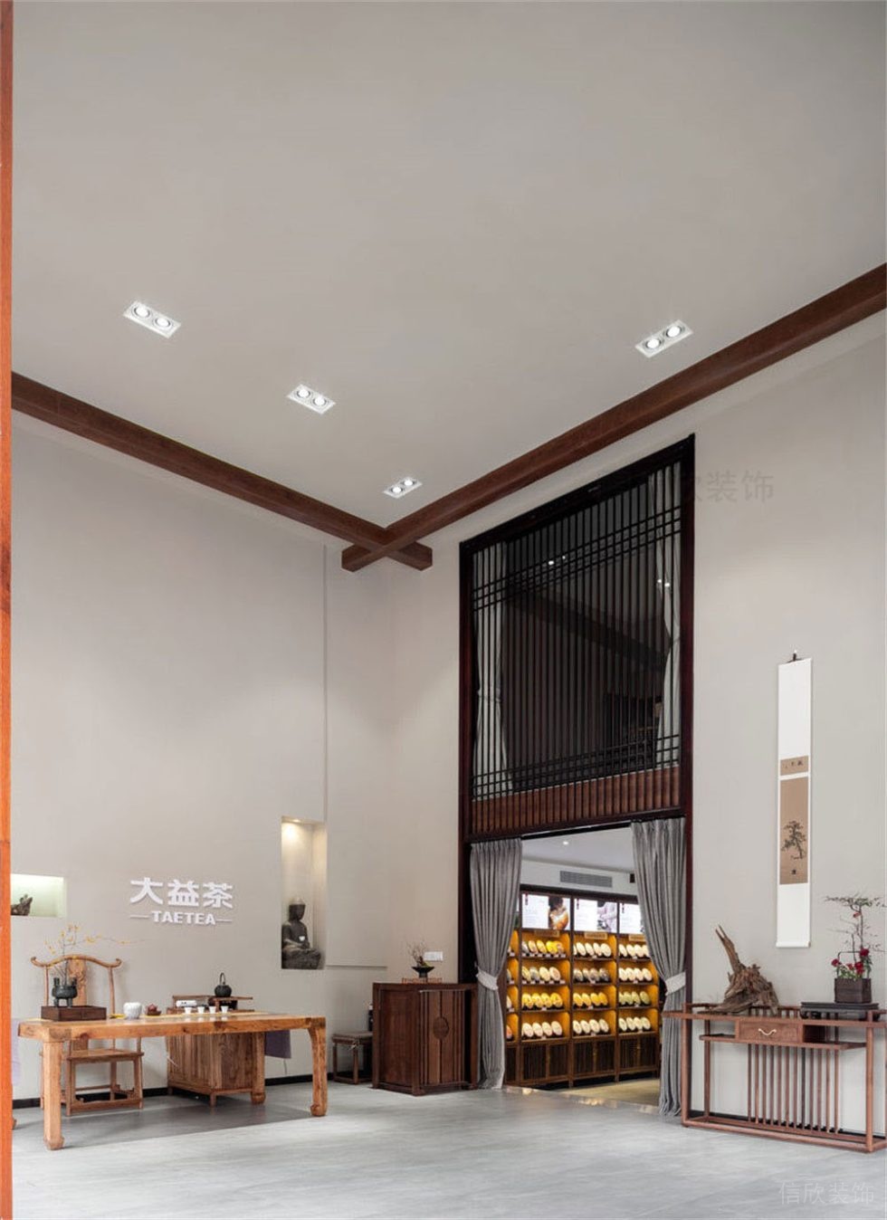 深圳龍崗新中式茶館裝修設(shè)計前廳效果圖