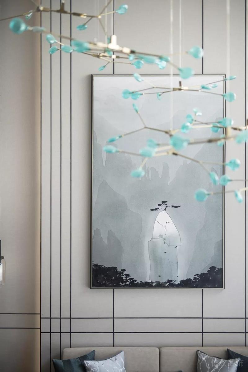 中國(guó)畫中國(guó)風(fēng)裝修設(shè)計(jì)墻體線條黑白色調(diào)墻體設(shè)計(jì)客廳裝修