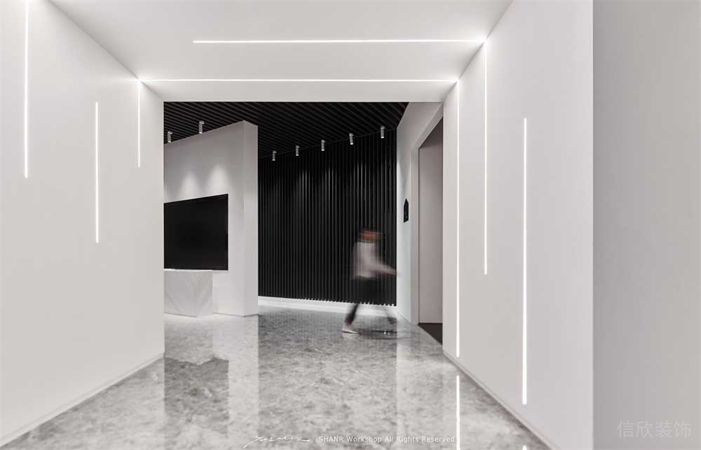 大理石地板裝修效果圖黑白色調(diào)現(xiàn)代簡約墻體內(nèi)嵌式led燈帶