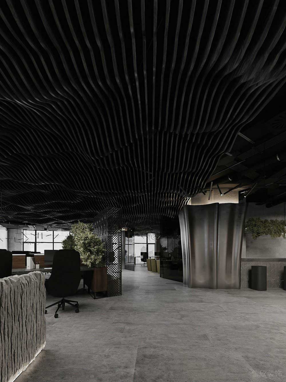 115m2辦公室金屬隔斷鋁板包柱線條天花吊頂設(shè)計(jì)圖