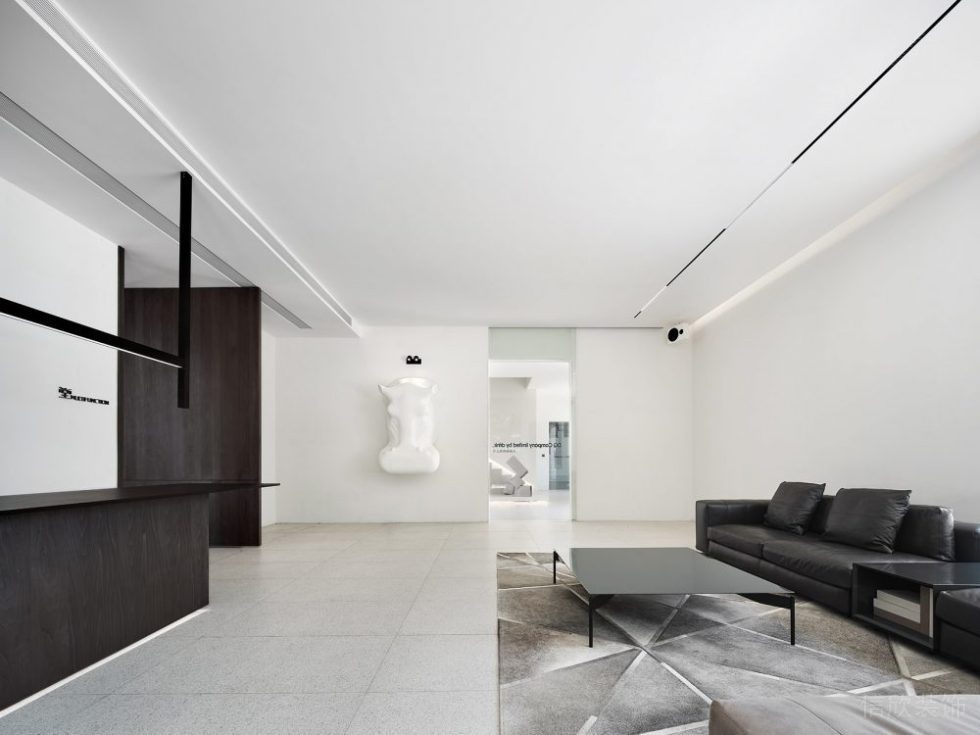 簡約風黑白色調接待區(qū)直線天花吊頂裝修設計