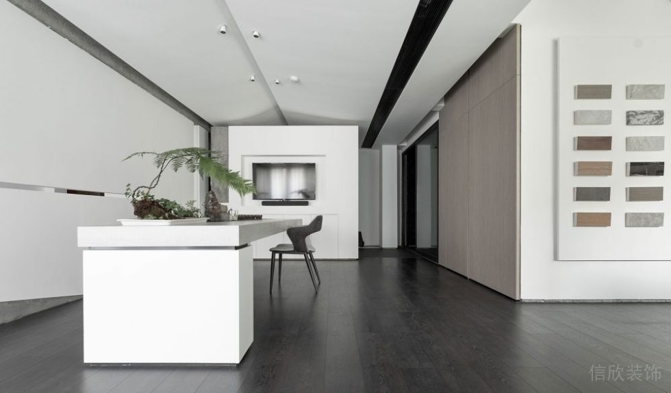 展示區(qū)木飾面背景墻木質地板線條天花吊頂裝修設計圖