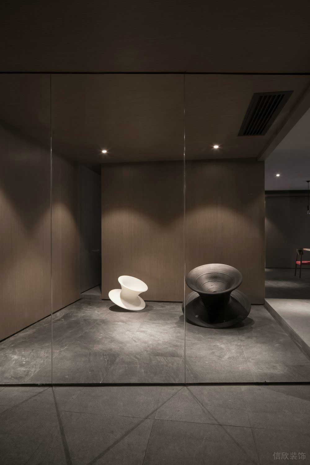 中央空調(diào)裝修棕色調(diào)旋轉藝術沙發(fā)員工休息區(qū)裝修圖工作室設計