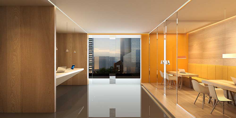 深圳龍崗800平原木風(fēng)美諾辦公空間接待區(qū)