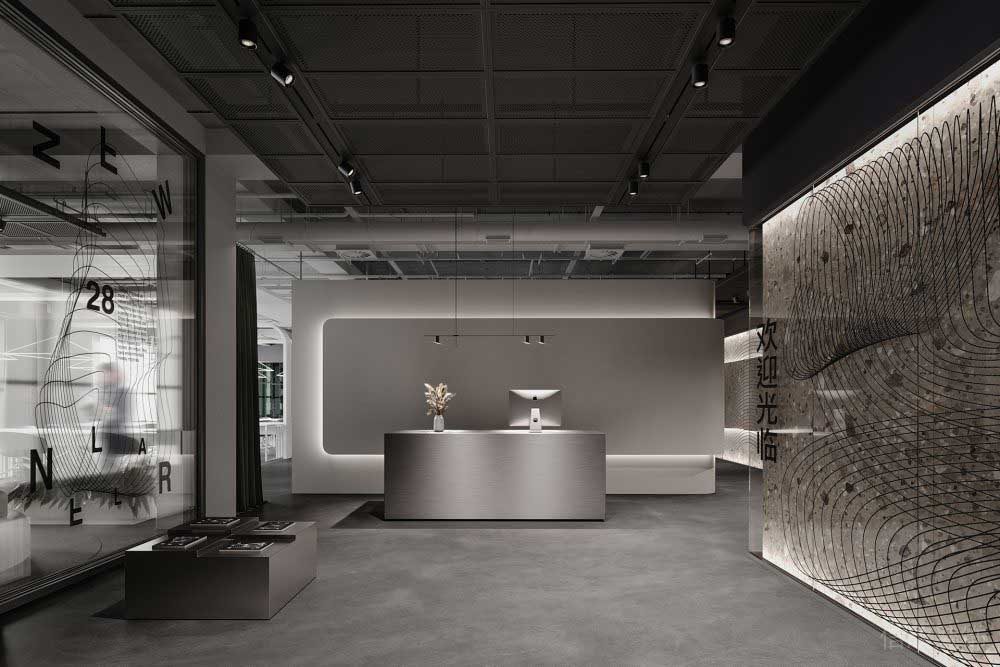 現(xiàn)代簡約風(fēng)辦公室前臺接待裝修設(shè)計(jì)效果圖