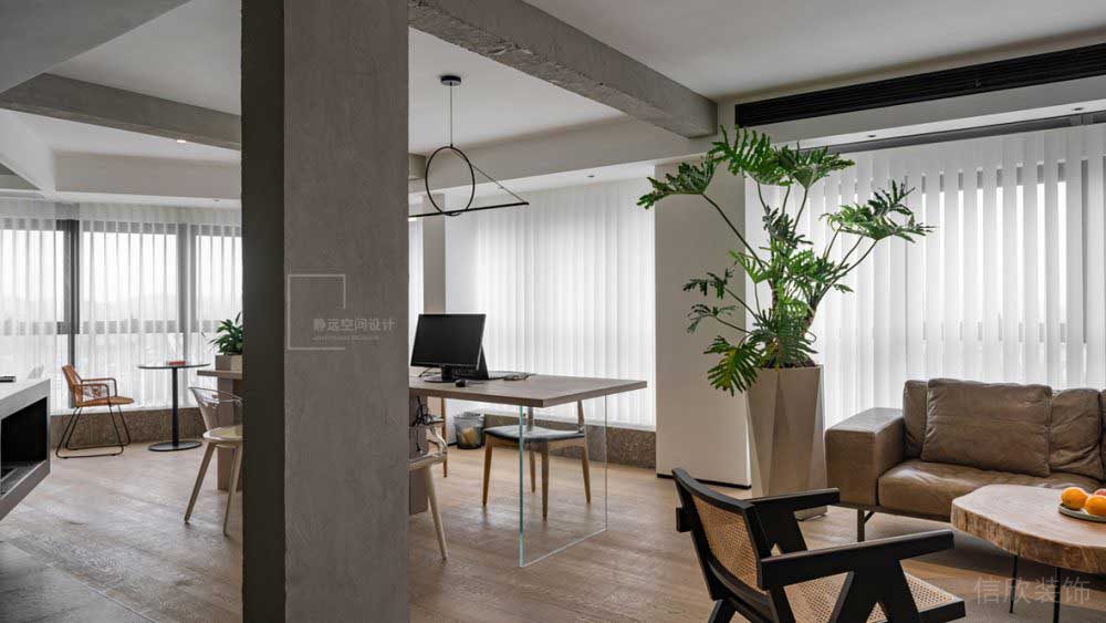 深色辦公區(qū)方形木質(zhì)地板裝修設(shè)計(jì)