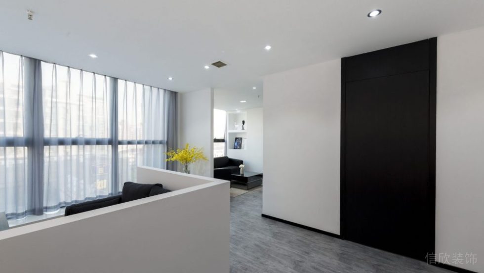 黑白色調(diào)現(xiàn)代簡約風(fēng)弧線墻體設(shè)計隔斷效果全屋定制裝修