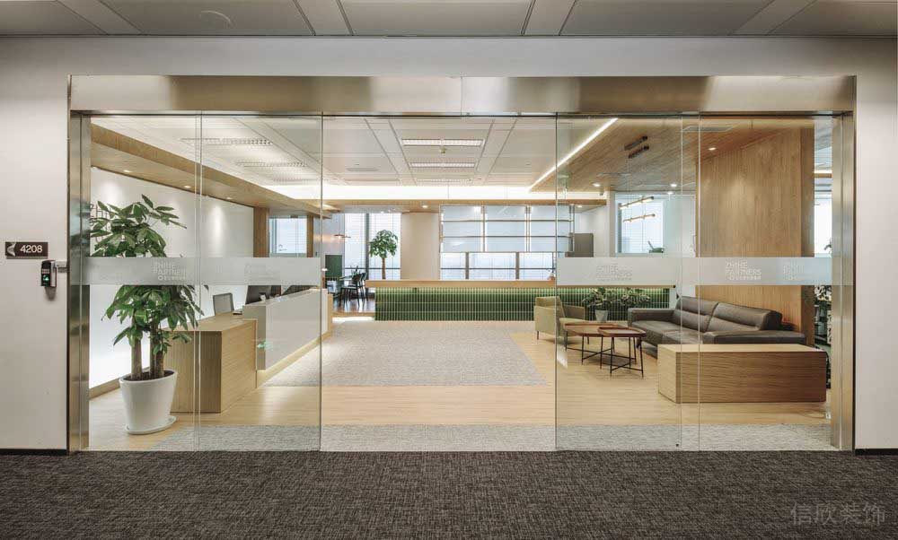 智能平推門辦公室效果輕奢風裝修木質(zhì)休息區(qū)