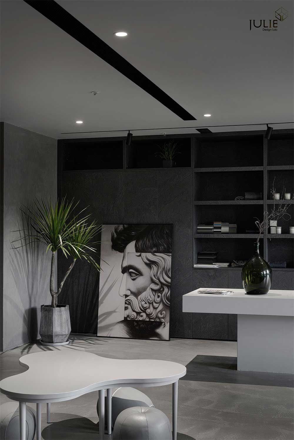 深圳光明現(xiàn)代風(fēng)格暗色系辦公室設(shè)計(jì)裝修-島臺(tái)