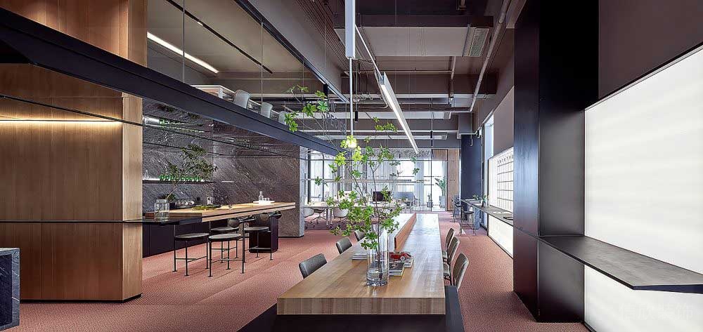 多功能辦公區(qū)方形胡桃木木飾面墻面裝修設(shè)計