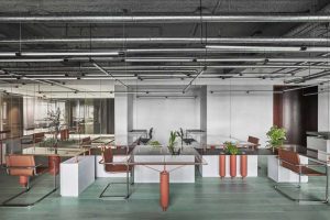 玻璃茶幾員工工作區(qū)裝修工業(yè)風效果圖辦公室設計