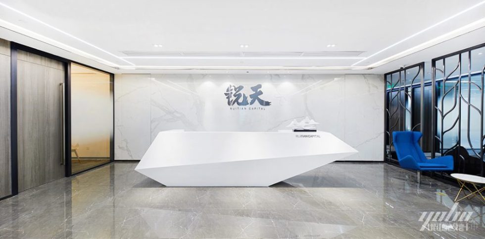 辦公室前臺(tái)白色爵士白大理石背景墻效果圖