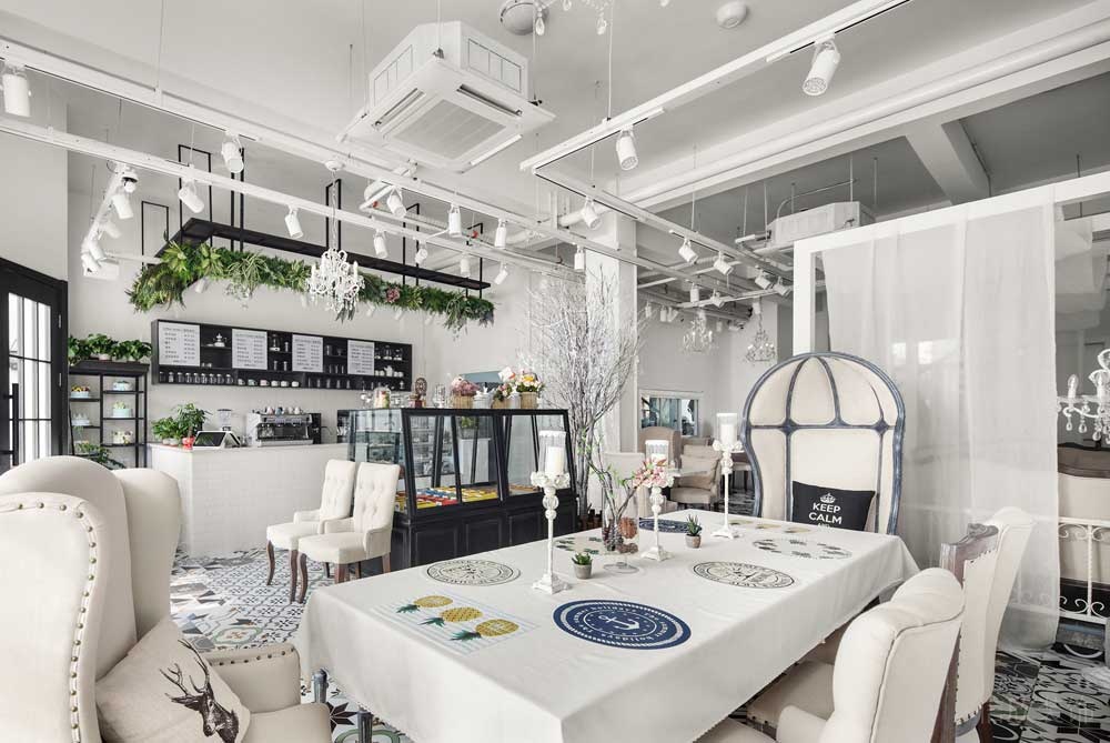 純白簡約就餐區(qū)奶茶店甜品店裝修效果簡約裝修設(shè)計餐廳效果圖