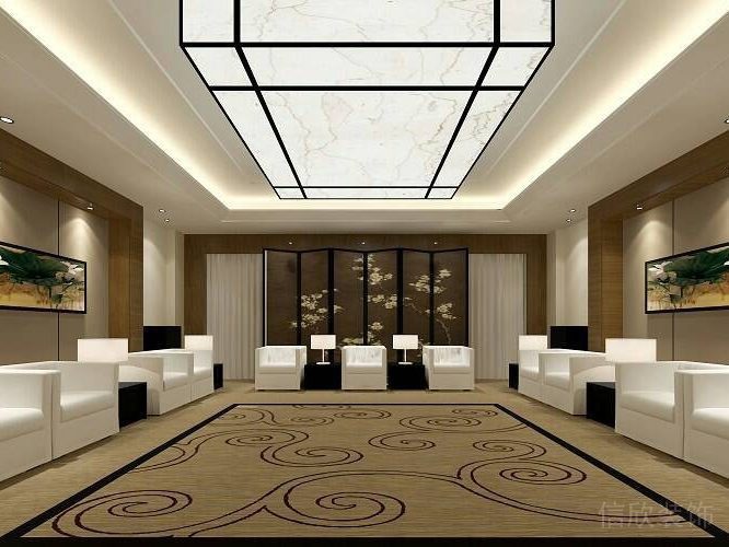 中國風云紋效果環(huán)形沙發(fā)會議室大堂裝修