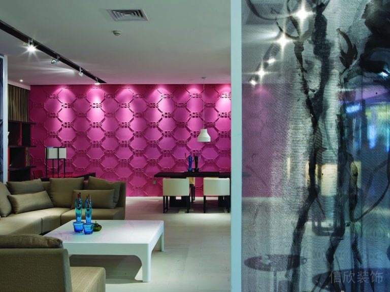 粉色墻體設(shè)計(jì)效果圖玻璃墻體隔斷大廳休息區(qū)裝修圖