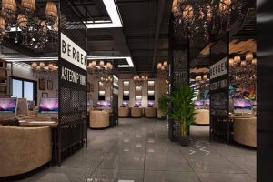 大理石過道休息區(qū)天花吊頂裝修鏤空金屬墻體網(wǎng)吧設(shè)計(jì)