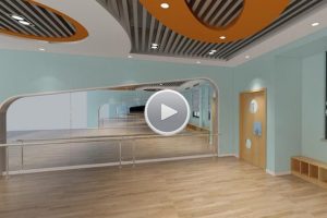 兒童機構(gòu)培訓中心木質(zhì)地板環(huán)保多功能教室童趣天花橙色鏤空設(shè)計實景效果