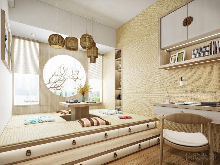 日式榻榻米休息區(qū)床設(shè)計書房木飾面兒童房裝修
