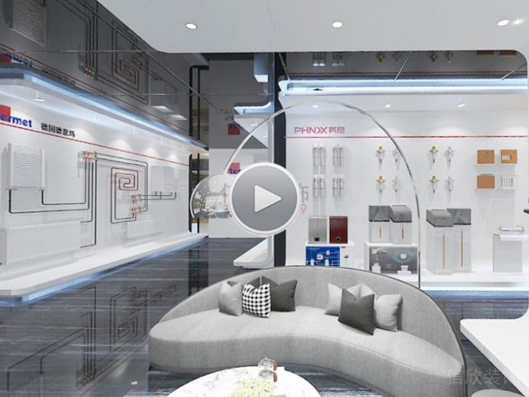 展示區(qū)瓷磚地面布藝沙發(fā)展示墻效果圖設(shè)計