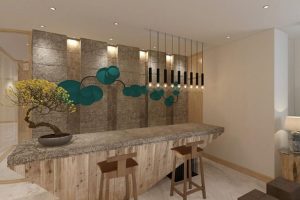 前臺(tái)接待區(qū)瓷磚地面大理石背景墻設(shè)計(jì)