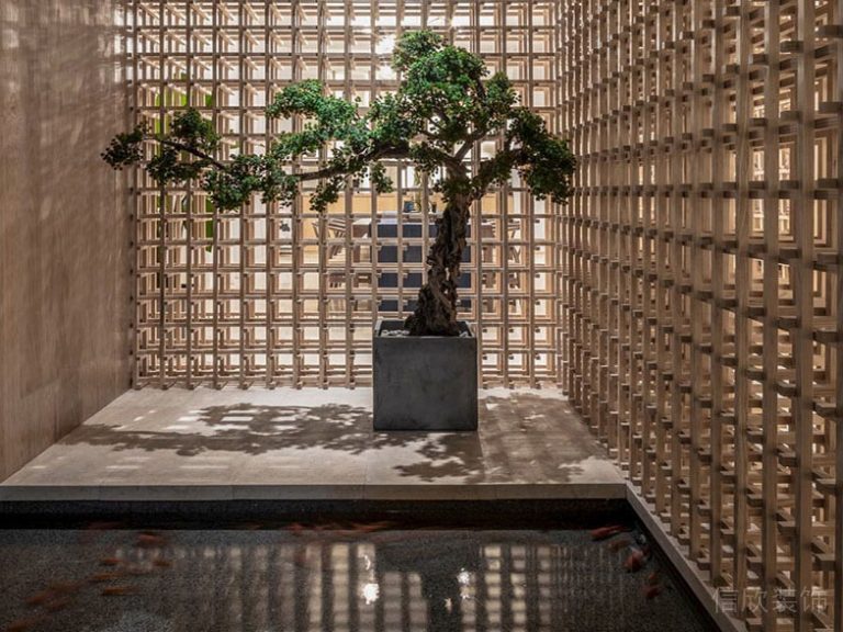 展示區(qū)木格柵隔斷大理石地面設(shè)計圖