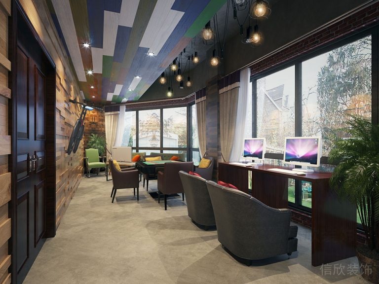 木飾面造型墻面皮質(zhì)沙發(fā)線條天花吊頂效果圖設(shè)計