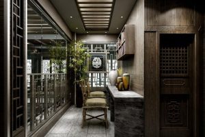 書房大理石臺面木飾面墻面玻璃隔斷效果圖設(shè)計