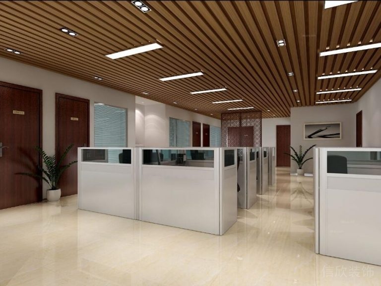 辦公區(qū)瓷磚地面雕花屏風(fēng)直線天花吊頂裝修設(shè)計(jì)圖