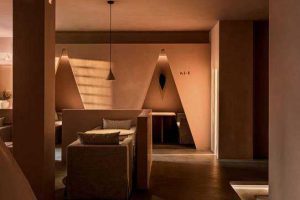 接待區(qū)皮質(zhì)沙發(fā)墻體造型設(shè)計效果圖