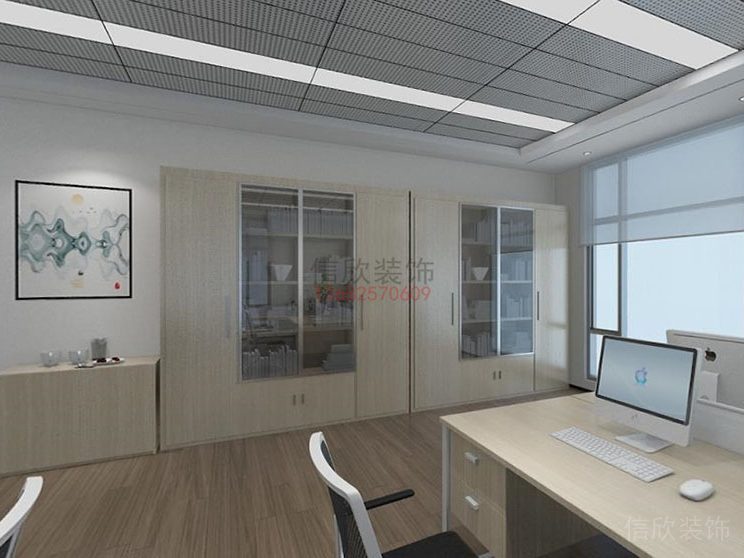 辦公室柜子木質(zhì)地板天花吊頂裝修設計圖