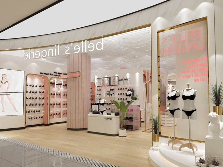 展示區(qū)木質(zhì)地板鏤空墻面天花吊頂裝修設(shè)計效果圖