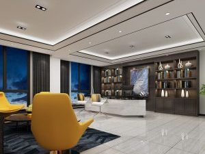 辦公室地毯皮質(zhì)沙發(fā)瓷磚地面方形天花吊頂效果圖設計