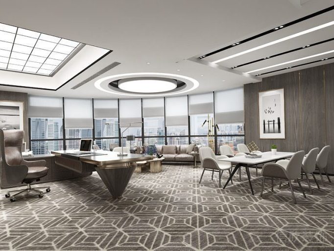 總裁辦公室裝修效果圖天花設(shè)計裝修地毯會議室灰色調(diào)裝修