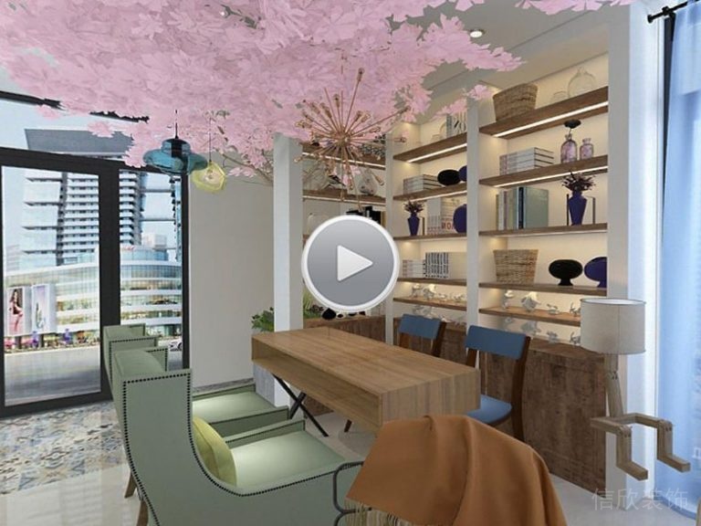 美甲工作室櫻花設(shè)計(jì)天花大理石地板按摩店裝修店鋪設(shè)計(jì)墻柜