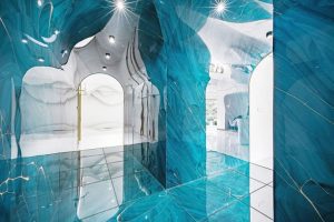 藍(lán)色瓷磚設(shè)計金色拱形辦公室效果