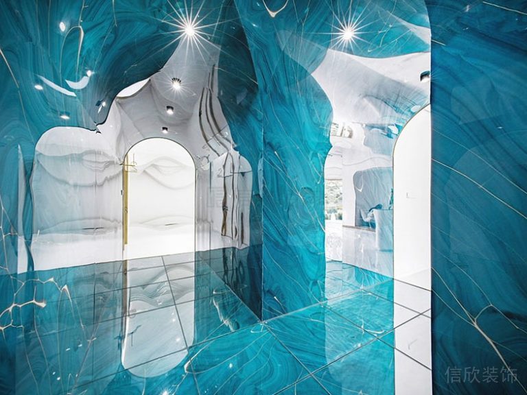 藍(lán)色瓷磚設(shè)計金色拱形辦公室效果
