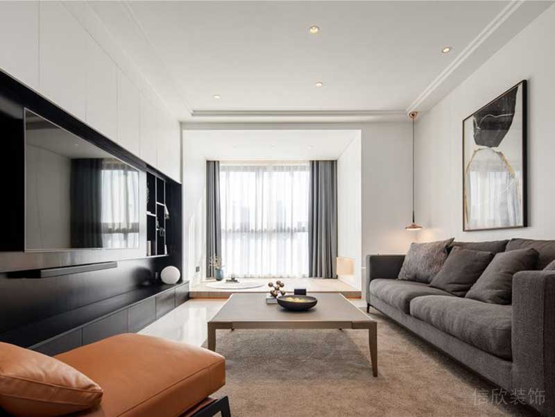 客廳裝修設(shè)計簡約地毯茶幾木質(zhì)創(chuàng)意皮革沙發(fā)家裝效果圖