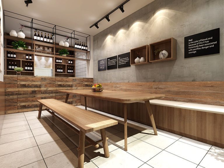 實木設(shè)計就餐區(qū)裝修效果復(fù)古墻柱鋪貼裝修