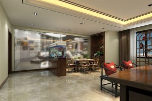 中式風客廳裝修區(qū)域魚缸設計客廳裝修鏡面玻璃效果