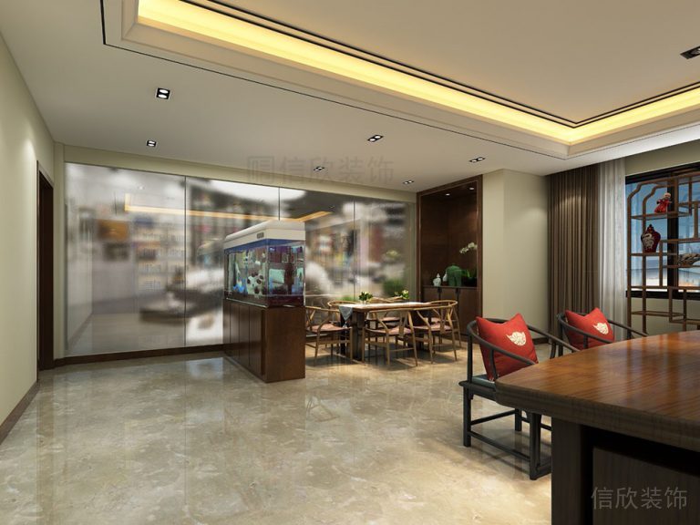 中式風(fēng)客廳裝修區(qū)域魚缸設(shè)計客廳裝修鏡面玻璃效果