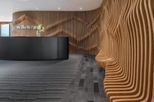 環(huán)形前臺(tái)區(qū)大廳崎嶇線條中國(guó)山水畫曲折設(shè)計(jì)辦公室地毯裝修