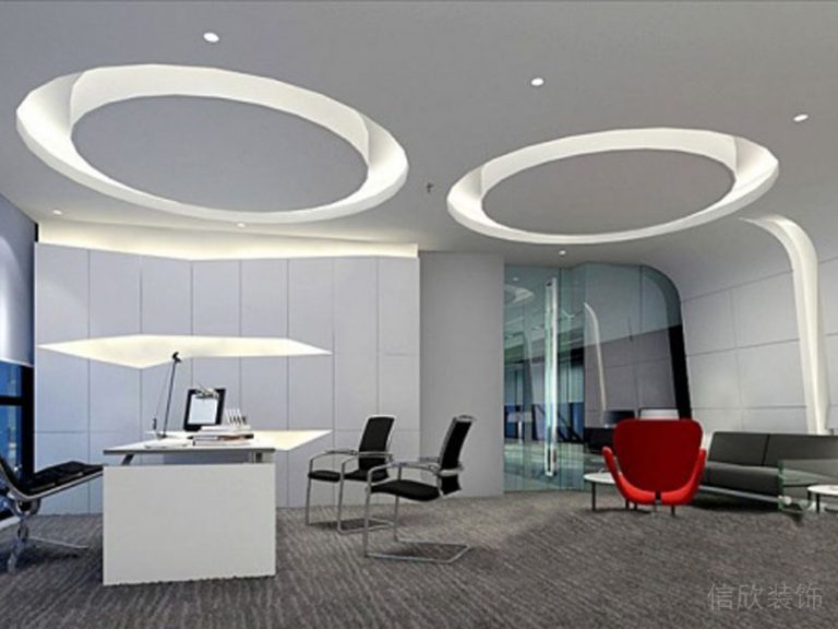 對稱式圓形天花鏤空燈飾設(shè)計效果圖洽談區(qū)辦公室工位裝修