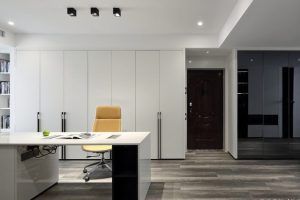 書房簡(jiǎn)約內(nèi)嵌式設(shè)計(jì)白色墻柜裝修設(shè)計(jì)效果圖