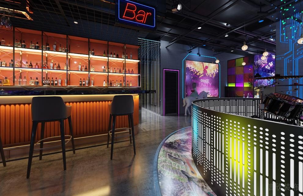 工業(yè)風(fēng)酒吧橙色吧臺酒柜效果圖