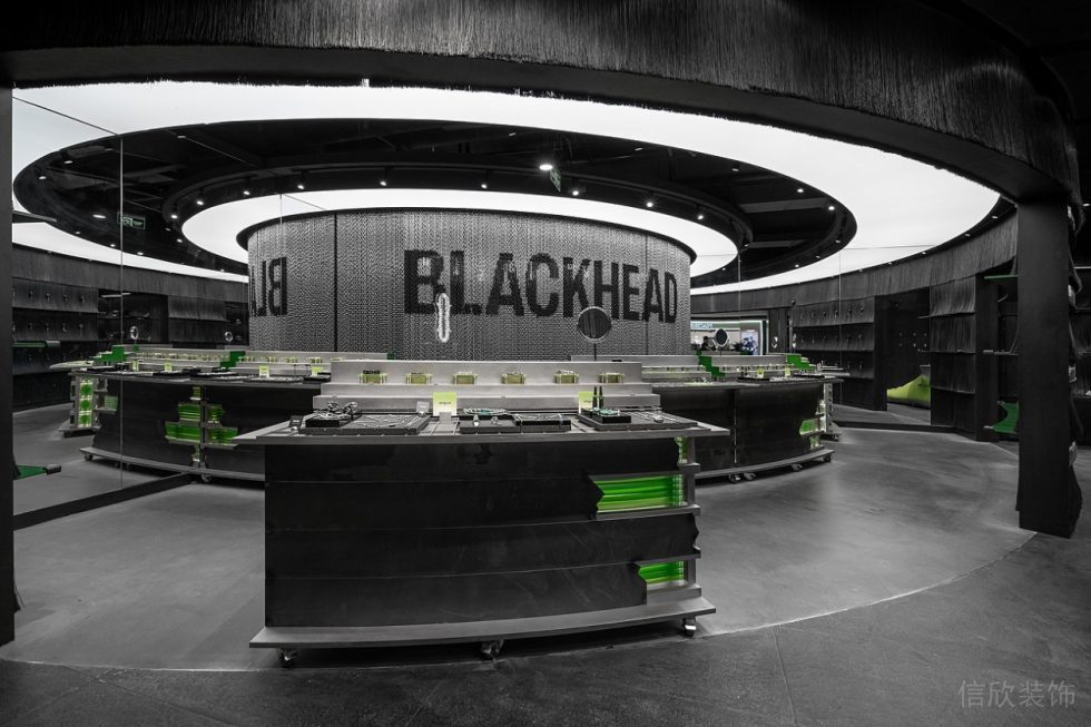 圓形鏤空天花等待設(shè)計(jì)冷色調(diào)潮牌店現(xiàn)代商場產(chǎn)品展示區(qū)域工作臺陳列裝修效果