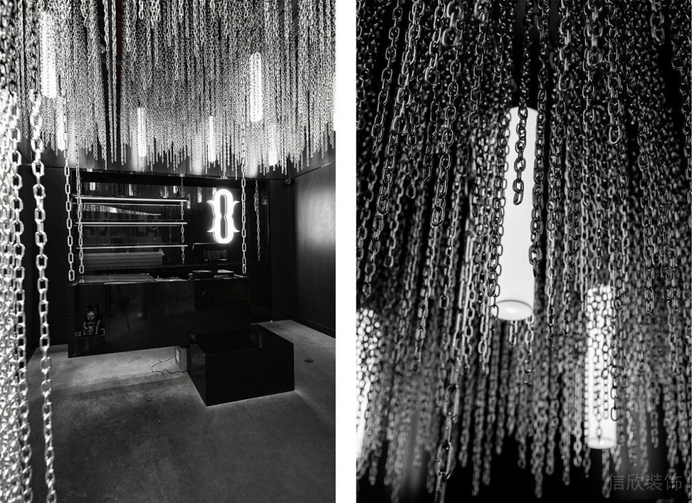 金屬鏈條隔斷天花創(chuàng)意設(shè)計燈飾酷炫風(fēng)現(xiàn)代店鋪裝修