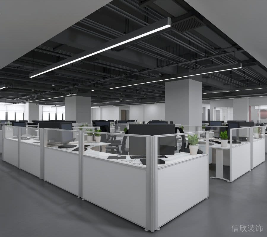 多人研發(fā)工位天花創(chuàng)意吊頂灰色調(diào)現(xiàn)代簡約工作區(qū)域裝修設(shè)計(jì)