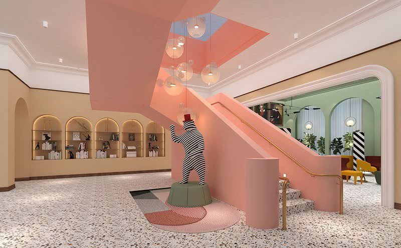 橙色階梯式水磨石機(jī)構(gòu)裝修效果圖過(guò)道等去工作室色彩搭配設(shè)計(jì)圖星空吊頂